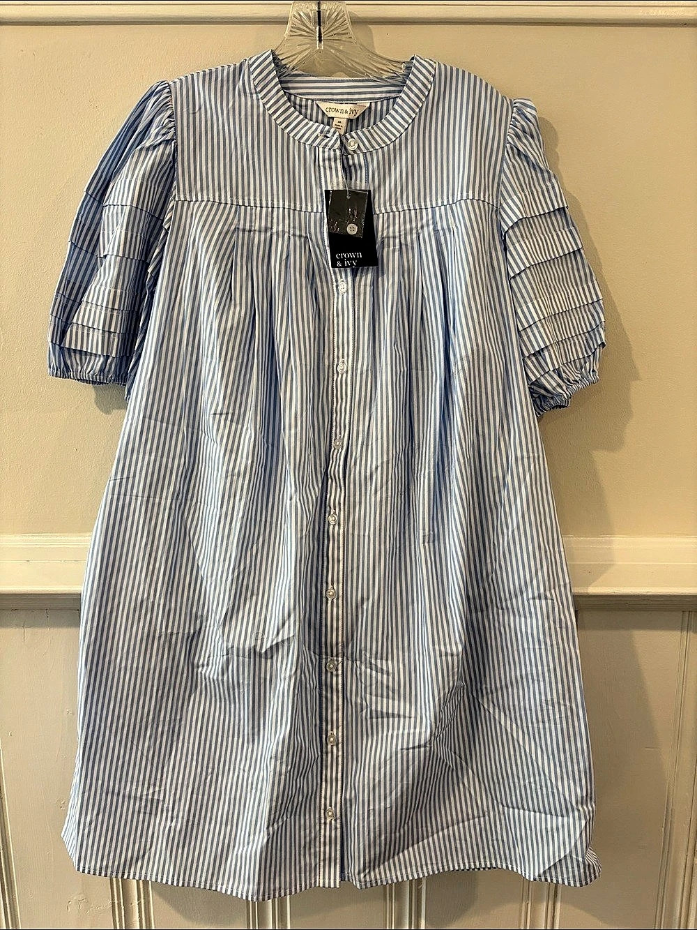 crown & ivy Striped Mini Dress in Blue & White Size Medium NWT